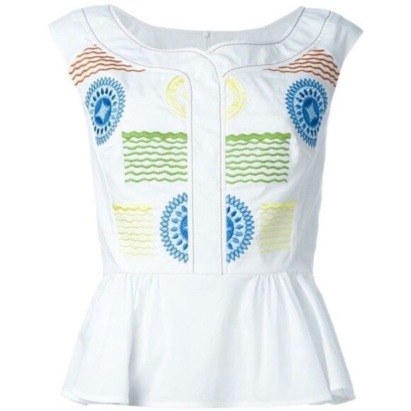 Peter Pilotto Iris Embroidered Peplum Top White - Picture 1 of 3